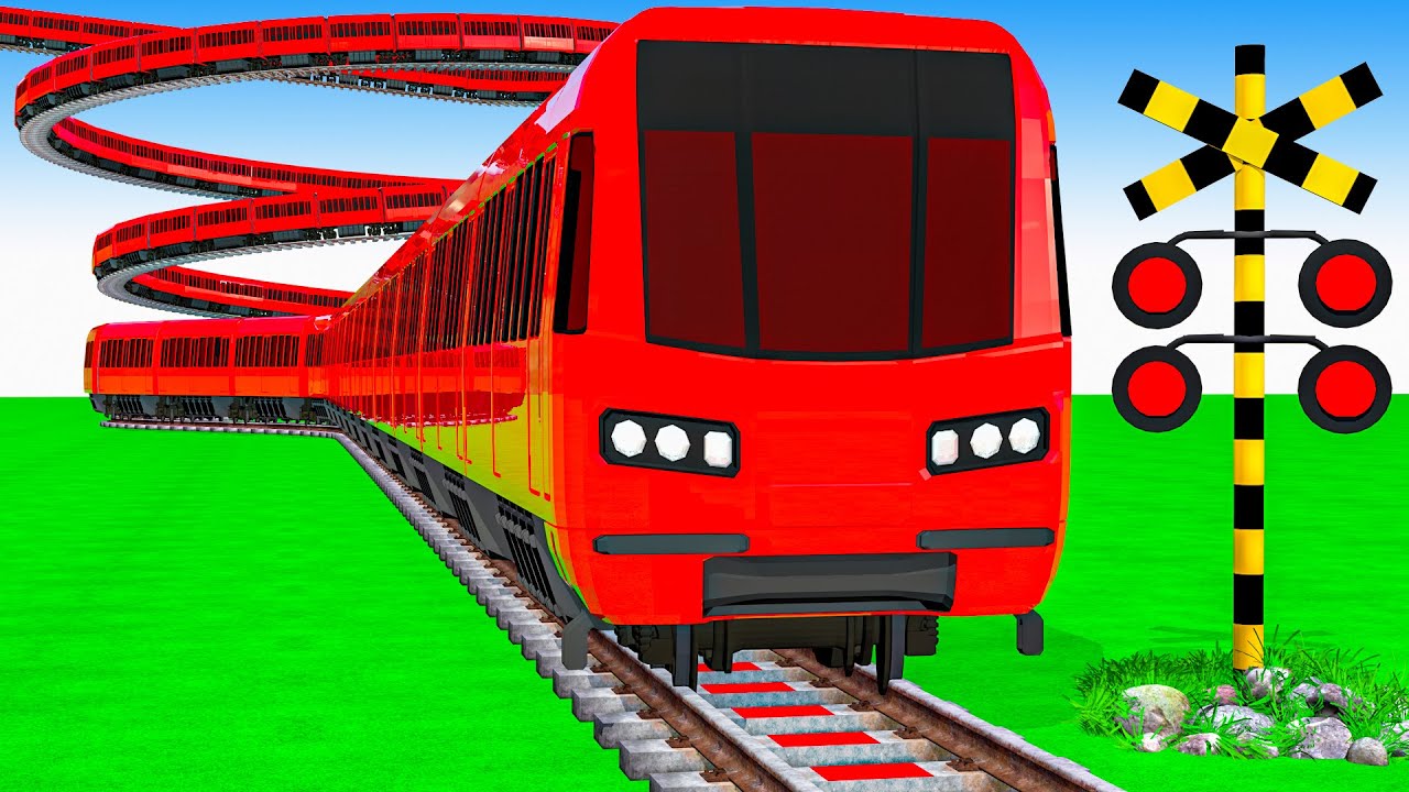 【踏切アニメ】あぶない電車【カンカン】電車 5 Train Climbing Pynamid 2025 🚦 Fumikiri 3D Train Railroad Crossing Animation