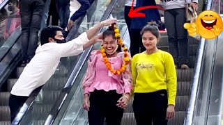 VARMALA 😜 PRANK ON CUTE GIRLS ESCALATOR | PART 3 | EPIC REACTION ESCALATOR PRANK