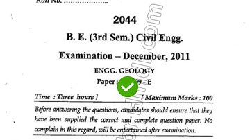 2011 Mdu BTech BE Civil 3rd Sem Engg Geology Question Paper