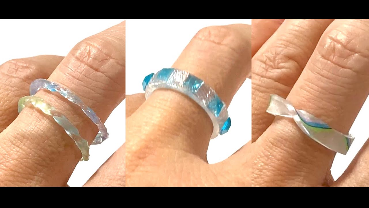 【UVレジン　プラ板　100均】プラ板で簡単にサマーリング作ってみました💙 Shrink plastic ＆resin Blue ring
