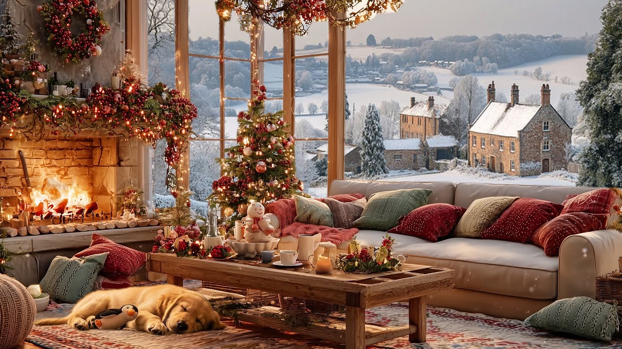 Cozy Winter Lounge ❄️ Warm Country Living Room & Fireplace | Piano Lounge Music