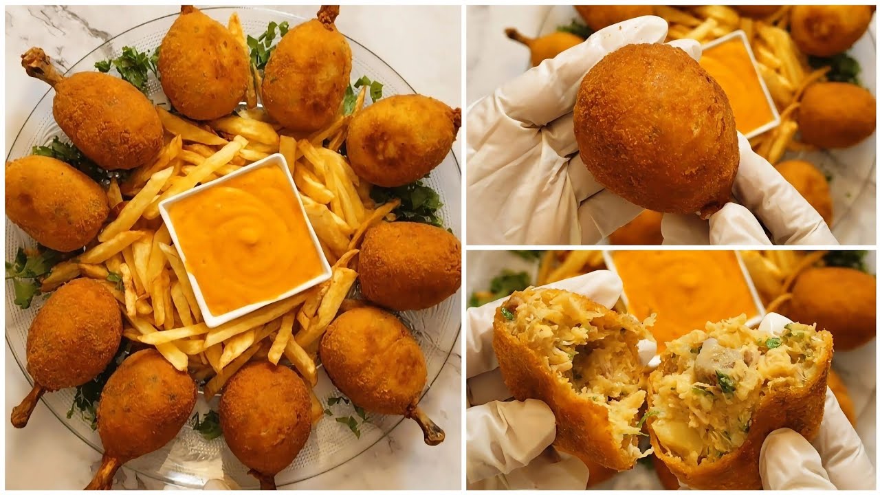 دبابيس الدجاج المقرمشة بعجينة البطاطس والجبن#video #videos #اكسبلور #وصفات#رمضان 