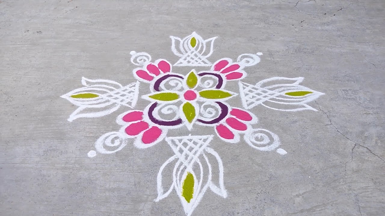 Easy Color Pulli Kolam Design for Beginners | Daily Rangoli Design with Dots | Simple & Beautiful