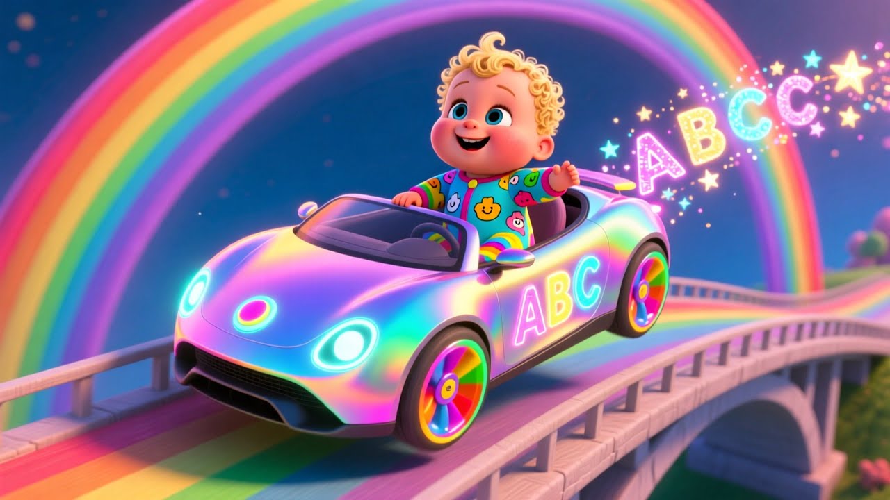 Rainbow Car ABC Race 🚗🌈 Fun Kids Song | Learn ABC Letters and Colors Nursery Rhyme