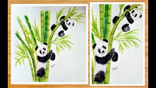 How to Draw Panda in a Bamboo Forest Step by Step with Coloured Pencils for Beginners | Easy Draw