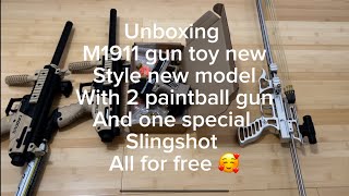 Unboxing m1911 toy gun new model new style and slingshot #shortsfeed #unboxing #m1911 #toygun