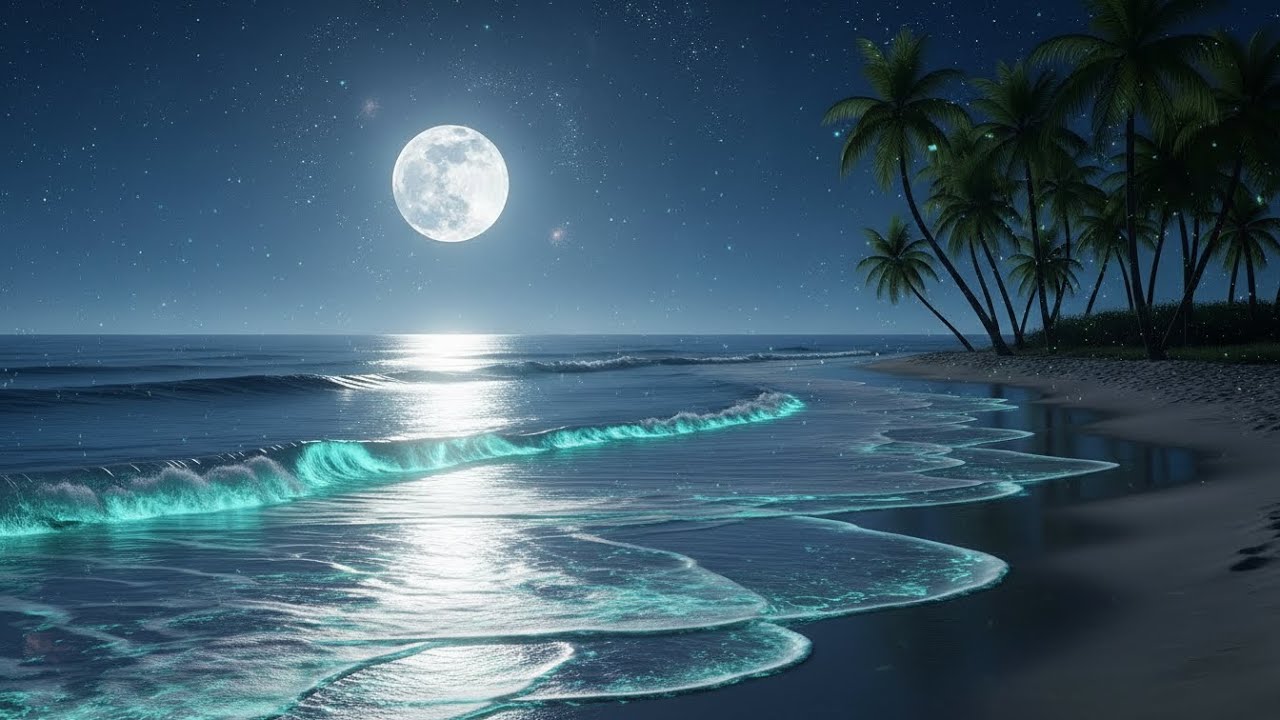 Moonlit Ocean Waves at Night | Deep Relaxation, Stress Relief and Peaceful Sleep Ambience
