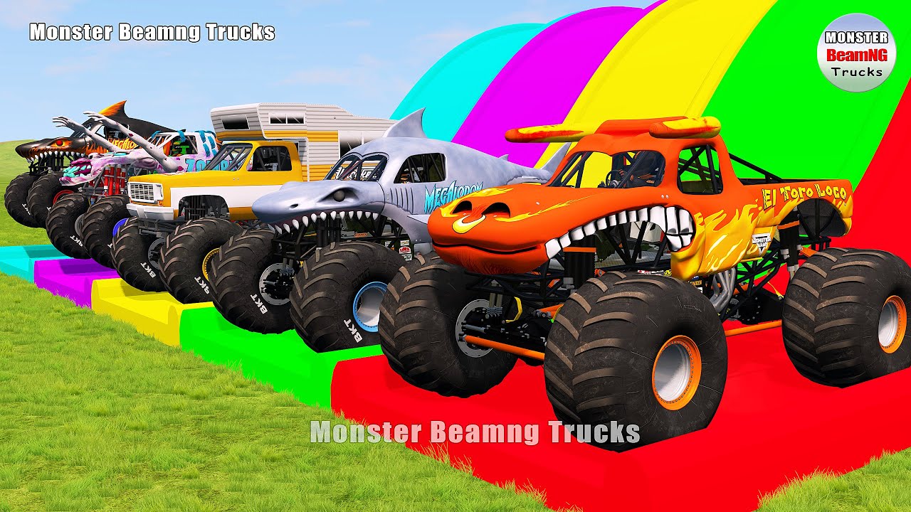 Triple Flatbed Trailer Monster Trucks Transport with Slide Color - BeamNG.drive 488