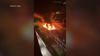 Explosive fire engulfs roof of parking garage in Brooklyn