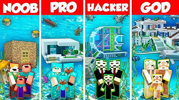 Family UnderWater Base Build Battle Challenge - Noob vs Pro vs Hacker vs God - Minecraft Animation