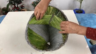 make a flower pot  from a leaf  with cement