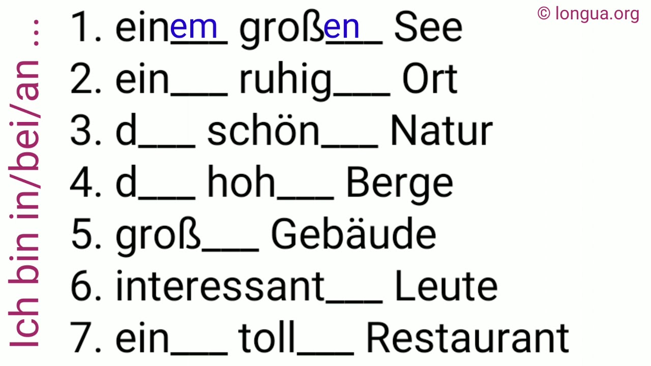 ich bin im, am, beim, Dativ, Adjektive, Adjektivdeklination, Übungen