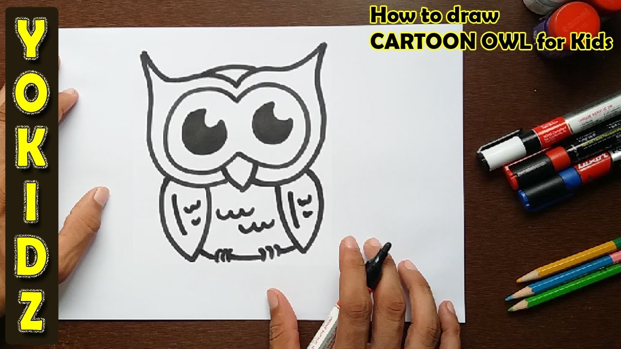 how to draw a cartoon owl step by step for kids