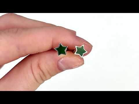 Срібні сережки гвоздики БС2122 розмір 7х7 мм зелена емаль вага 0.91 г, видео 1