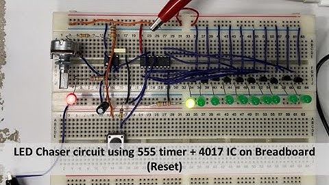 LED Chaser circuit using 555 timer + 4017 IC on Breadboard (Reset)