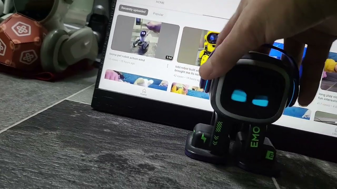 emo pet robot poses for picture