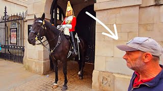 NERVOUSLY, He Stopped & Spoke to the King's Guard. Does Anyone Understand What He is saying?