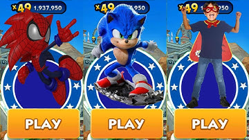 Sonic Dash vs Spiderhog Sonic Run vs Tag with Ryan - Movie Sonic vs All Characters Unlocked