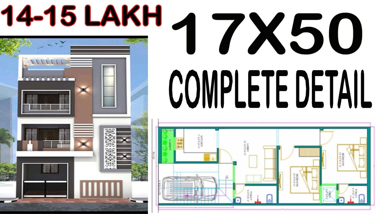 17 * 50 House Plan With Carparking || 17.5 by 51 House Map 2bhk ...