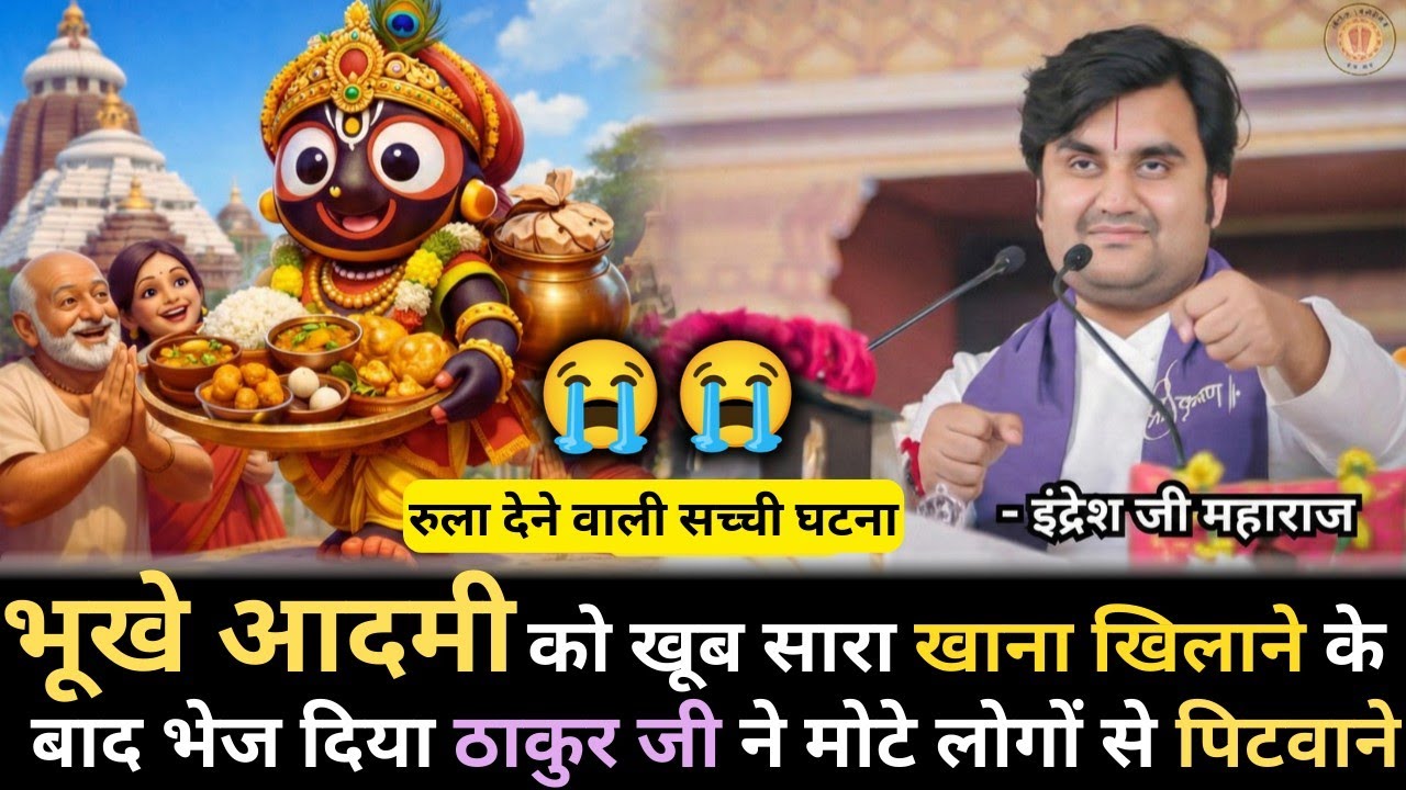 भूखे भक्त को खाना खिलाने के बाद भेज दिया पिटवाने 😭😭#indreshji #jagnnatha #bhagwatkatha 