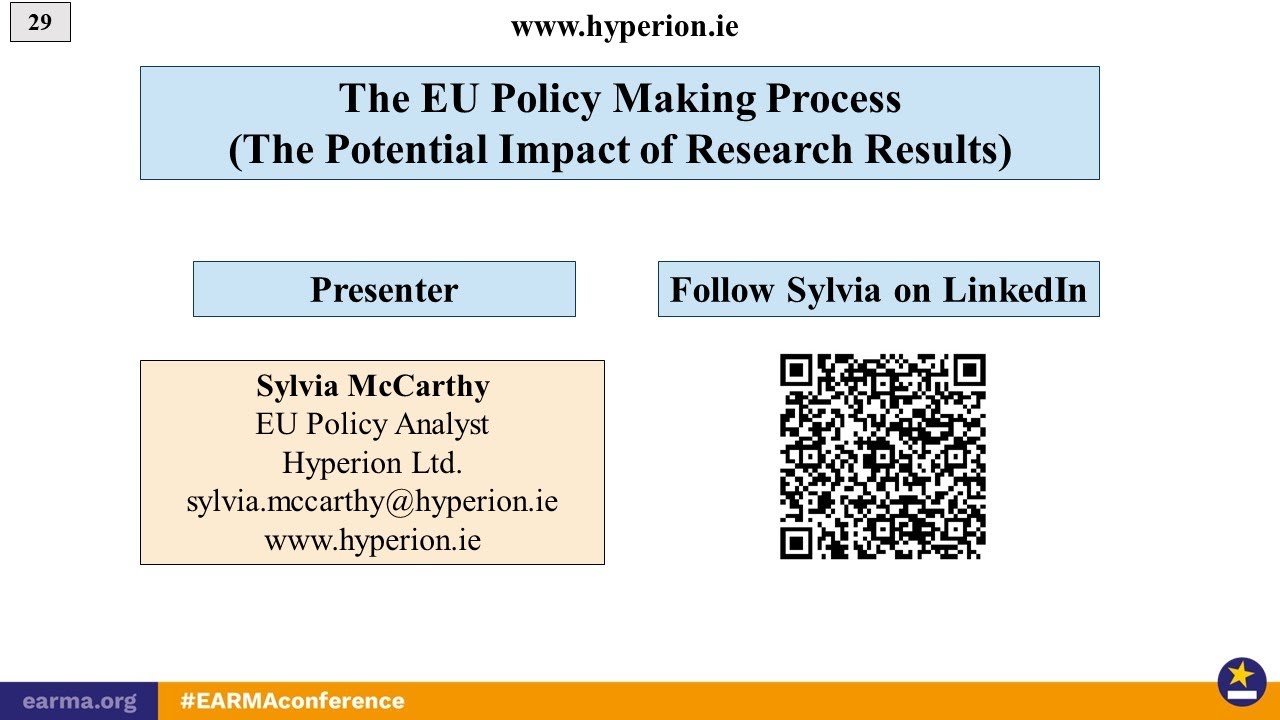 The EU Policy Making Process (Impact of Research Results) Sylvia McCarthy EARMA Conference 2022