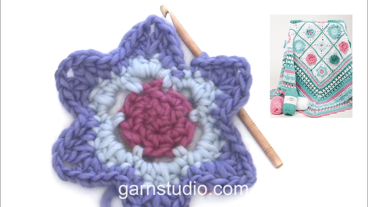 How to crochet the buttercup in the DROPS Mystery Blanket - YouTube