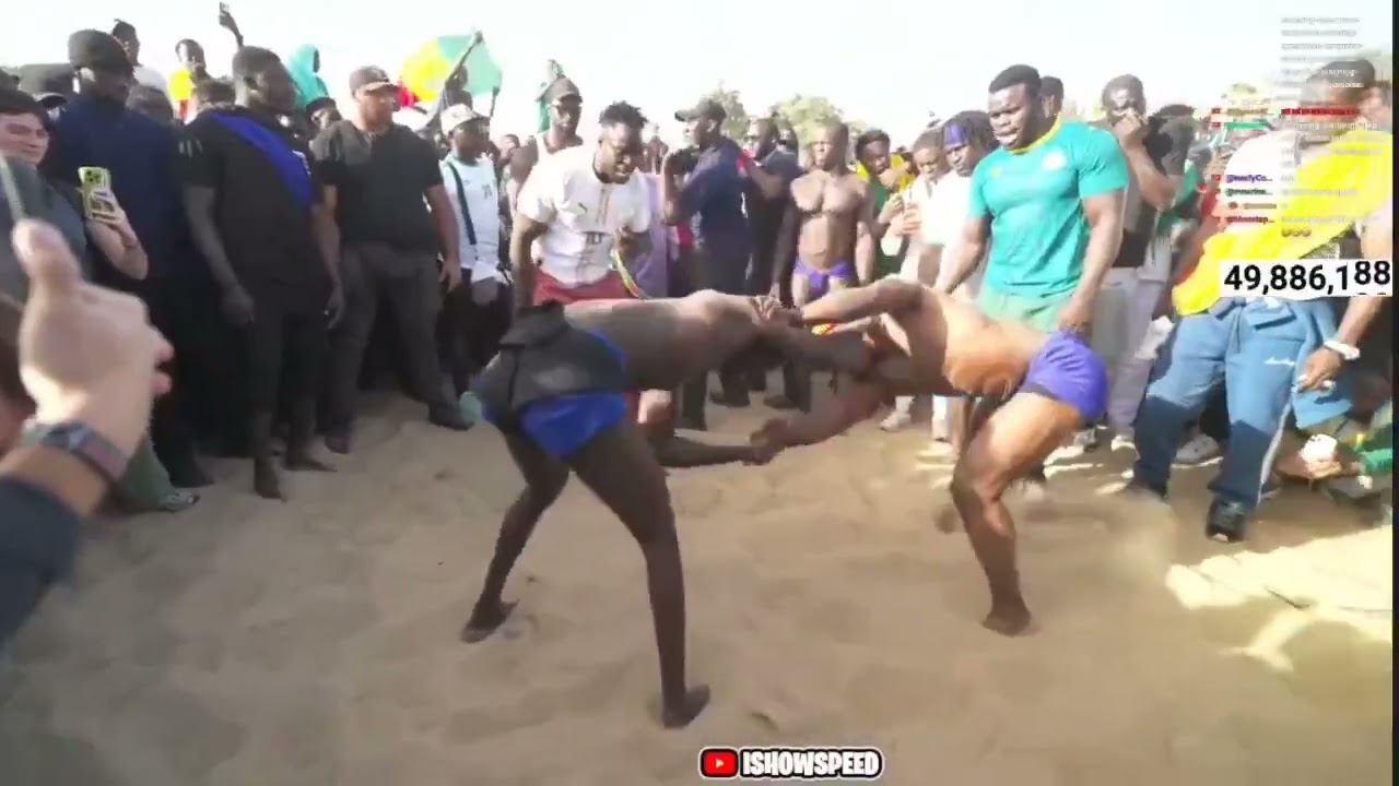 IShowSpeed doing traditional wrestling and beating this wrestler in Senegal 🇸🇳 with a crazy move😳🔥