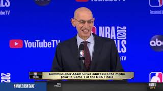 Commissioner Adam Silver addresses the media before  Game 1 of the NBA Finals 2020  Lakers vs Heat