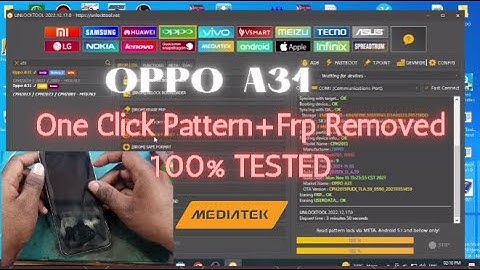OPPO A31 (CPH2015) PATTERN UNLOCK FRP BYPASS Easy Method One Click By UnlockTool 20/12/2022