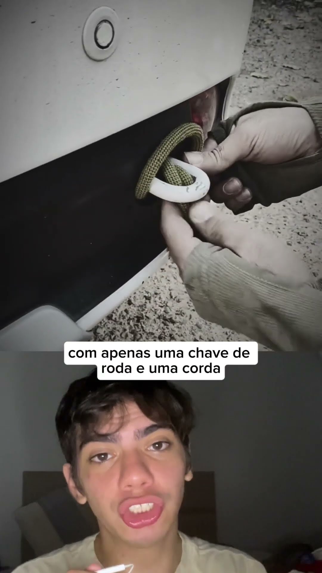 Com uma chave de roda, dá pra prender a corda do reboque com segurança e sem complicação! ??