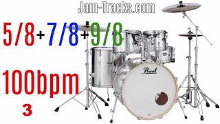 5/8 + 7/8 +9/8 Odd Time beat Drums only Backing Track Tempo 100bpm
