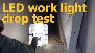 Bright LED work light on tripod drop test
