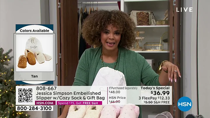 Jessica Simpson Embellished Slipper with Cozy Sock   Gif...