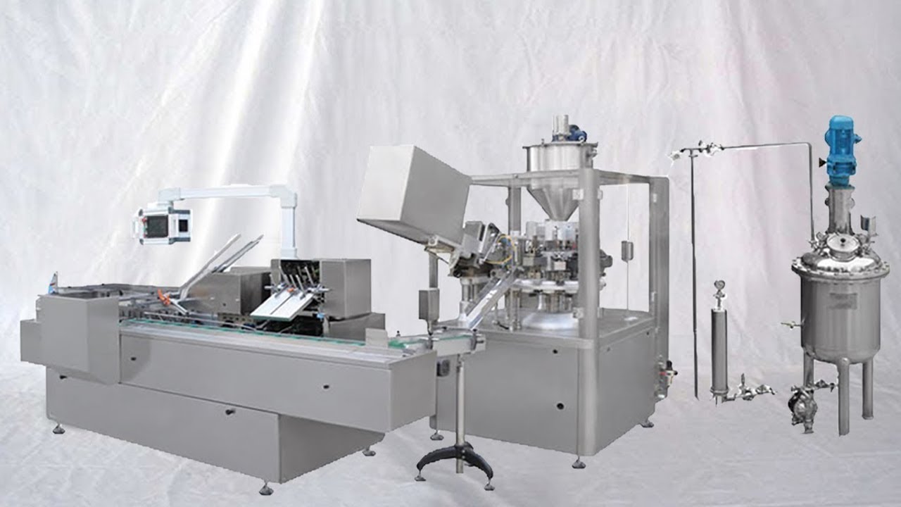 automatic integrated packaging solution toothpaste tubes filling sealing boxing equip 全自動牙膏包裝線