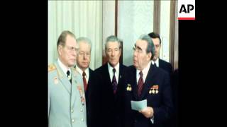 SYND 3 11 78 PRESIDENT BREZHNEV AWARDS DEFENCE MINISTER USTINOV ORDER OF LENIN