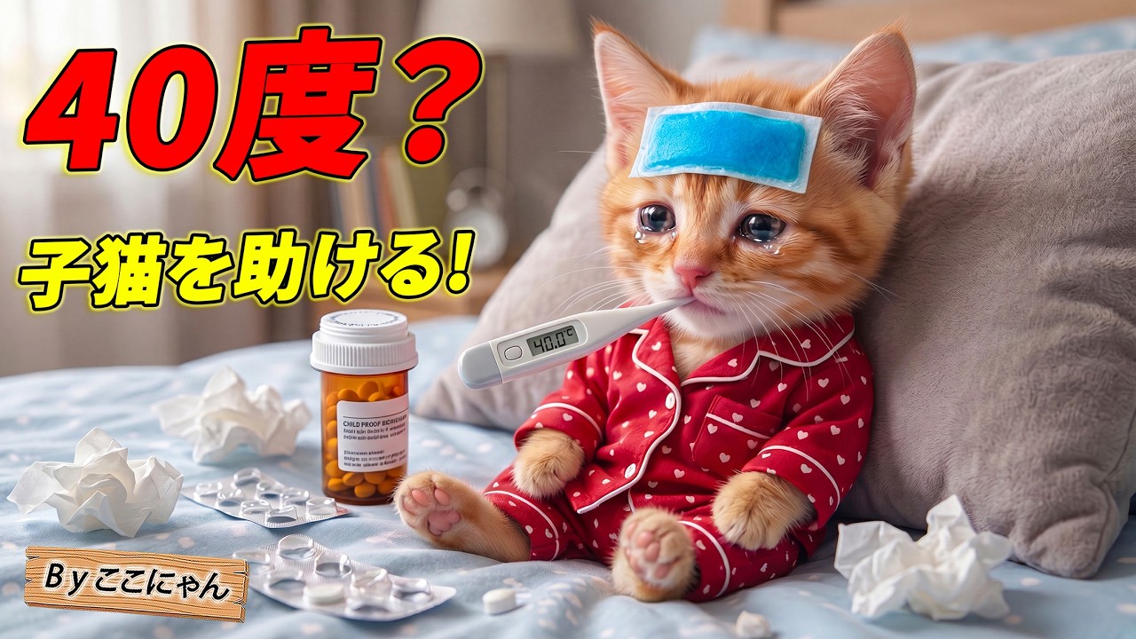 【緊急】子猫ここにゃんが40度の高熱！？ひとりでおかゆを作って薬を買いに行った結果…😿🌡️