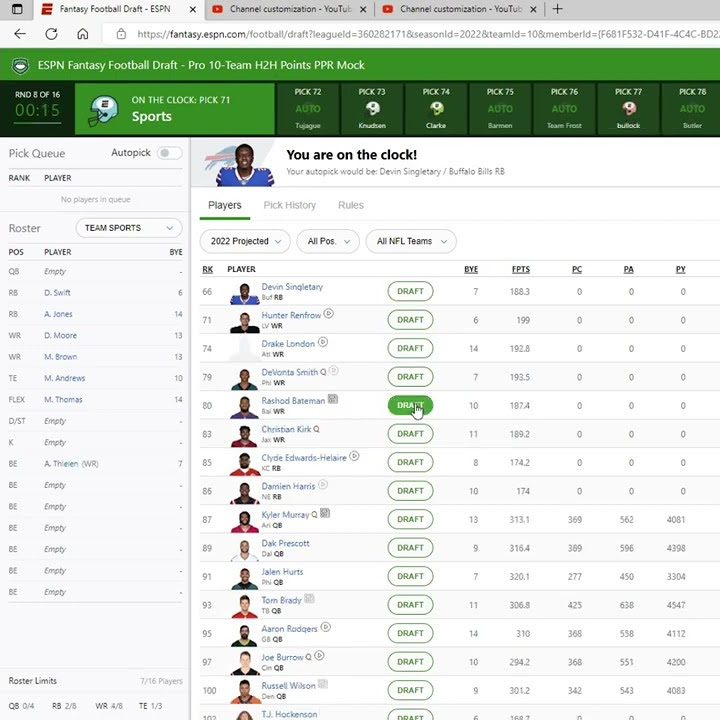 EARLY RB!! (10th Pick 10 Team PPR Mock Draft) YouTube