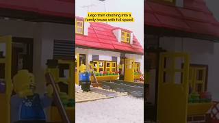 Lego TRAIN CRASH into HOUSE with full speed #lego #train #crash #slowmotion #railway