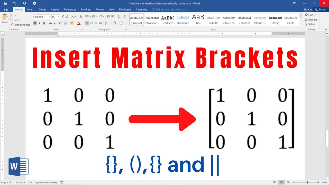 How to insert matrix brackets in Word How to insert different matrix