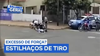 Police officer fires at the ground during an approach, and shrapnel hits motorcyclist.