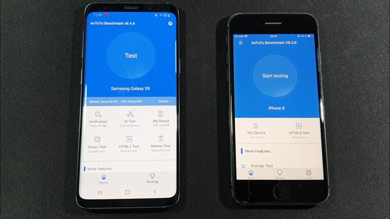 Samsung S9 vs Iphone 8 Antutu Benchmark Test