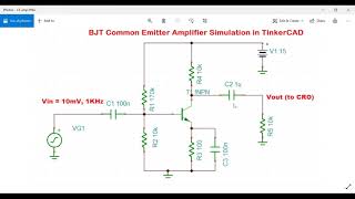 BJT Common Emitter Amplifier simulation in TinkerCAD