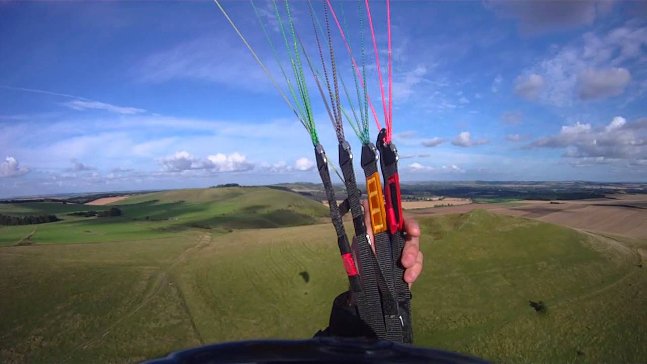 Milk Hill white horse paragliding flight down to car park YouTube