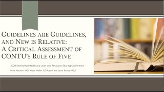 Session #10: Guidelines are Guidelines and New is Relative: A critical assess. of CONTU's Rule of 5