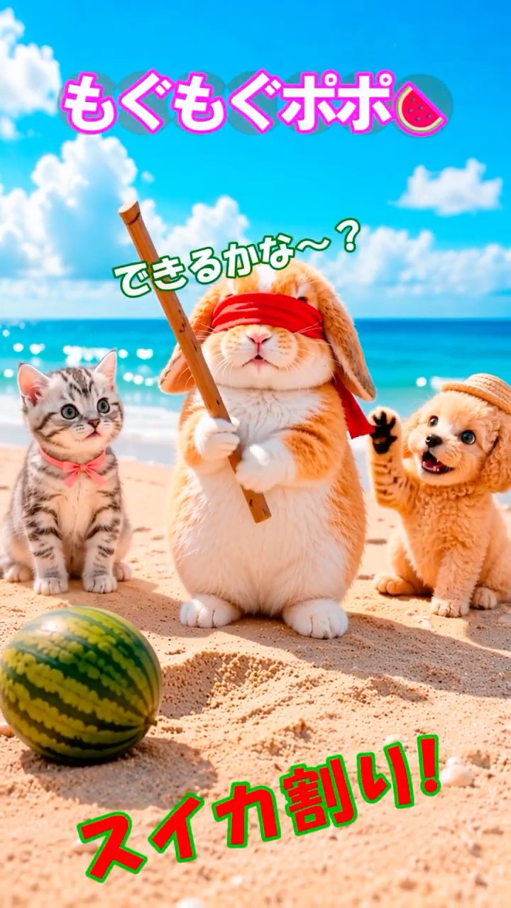 うさぎがスイカ割りに挑戦したら…🍉 ＃AIうさぎ動画 #AI動物動画 #AI