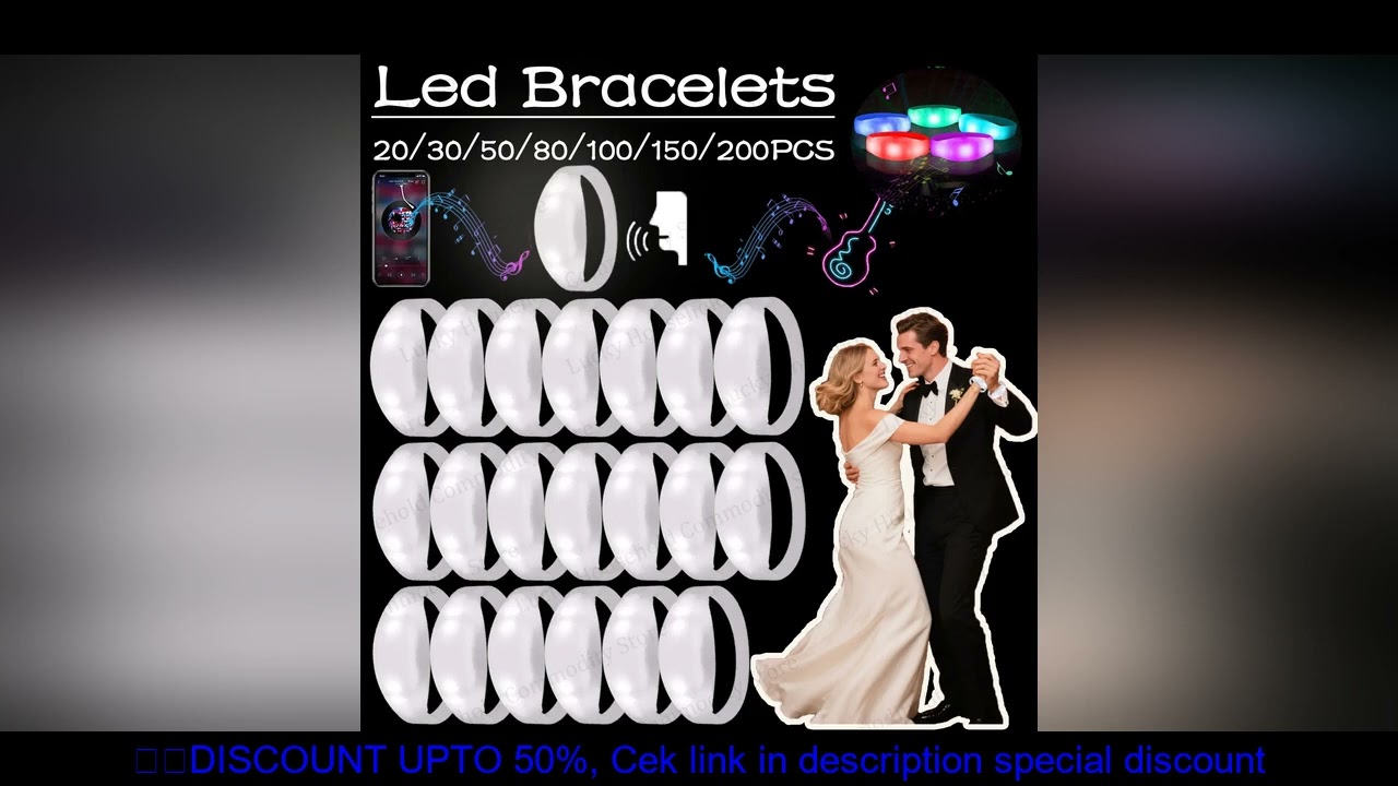 20-200PCS Music&Sound Activated Led Bracelets Fluorescent Light Bracelets Rhythmic Bracelet Glow Acc