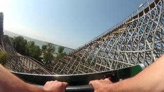 Cedar Point Mean Streak wooden roller coaster ride ,2012.