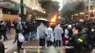 Seattle Police Car is Set on Fire while Police Use Flashbangs on Protesters