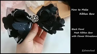 How to Make a Floral Mesh Ribbon Bow with Flower Rhinestone in | Bow DIY Easy Tutorial for Beginners