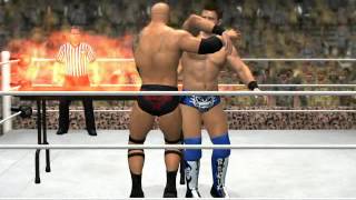 WWE '12 Rock Bottom through a table on fire